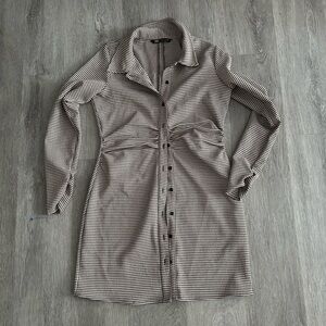 Zara Houndstooth Pattern Shirt Dress